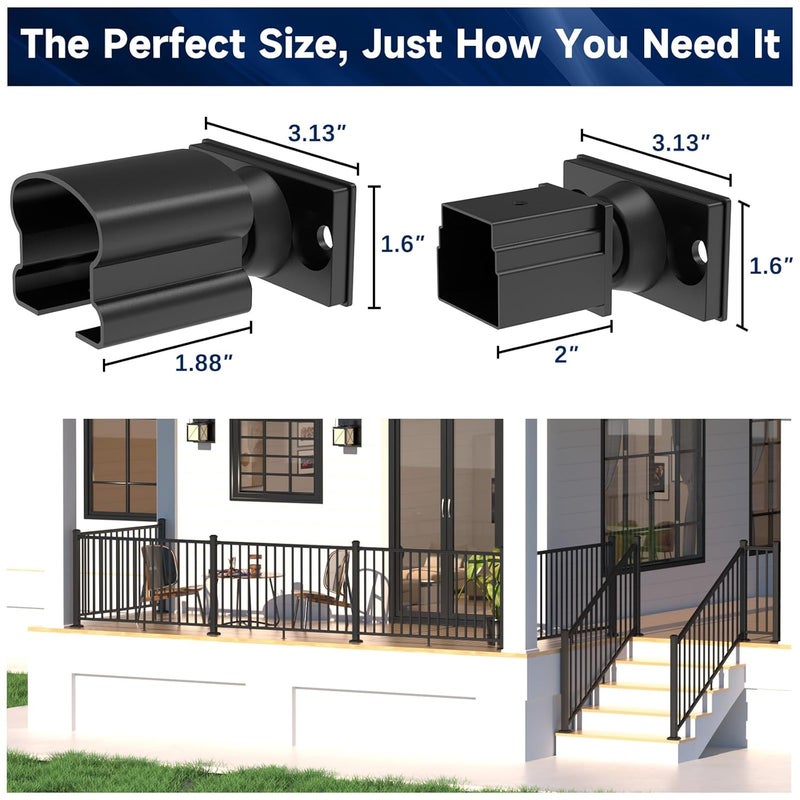 Egadis 2 Pack Aluminum Adjustable Railing Bracket, Deck Railing Bracket Connector, Black Textured AAMA 2604 Powder-Coat Finish Rail System for Outdoor Decks, Porches & Balconies - Image 4